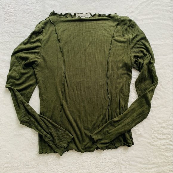 Mango Tops - Mango Ribbed Deep Hunter Green Long Sleeve Tee | Medium